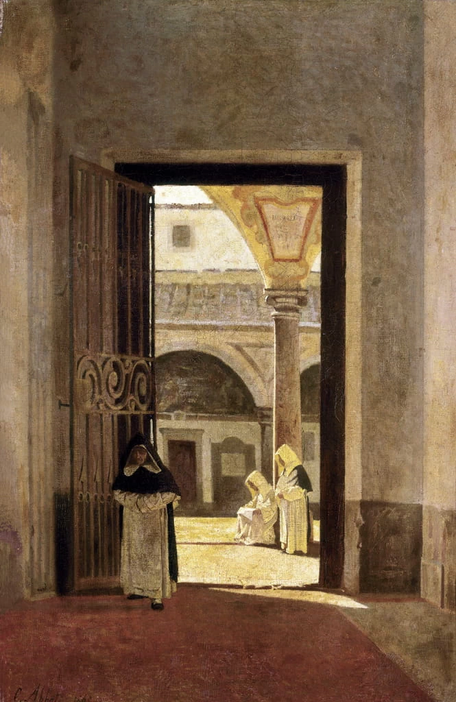 Interno di chiostro con monaco - Museo di Capodimonte, Napoli